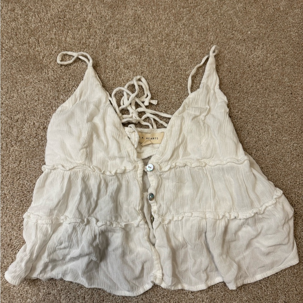 LA HEARTS - flows button up tank lace back, size small. New